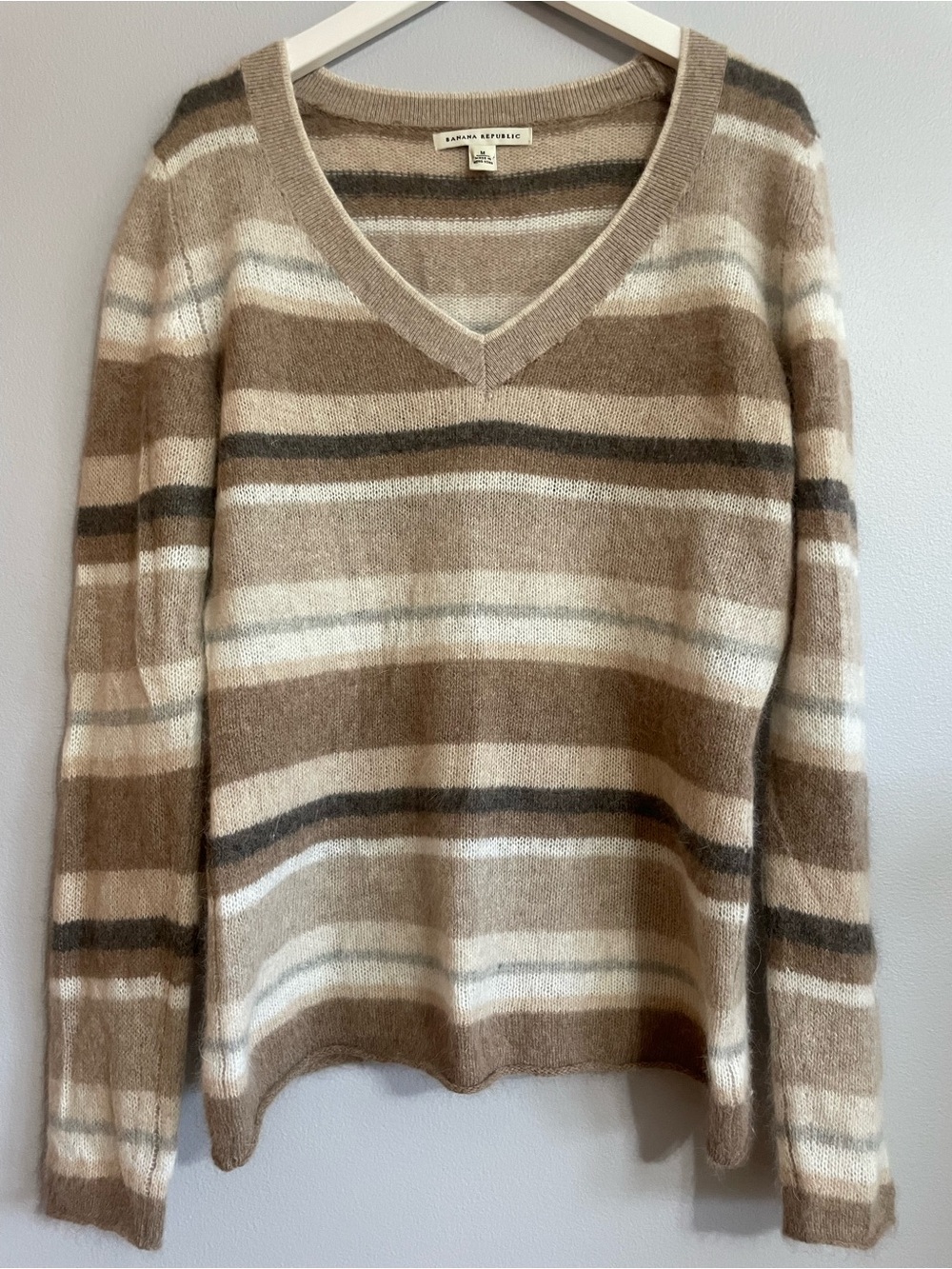 Vintage Banana Republic 100% Angora Hair Striped V-Neck Sweater